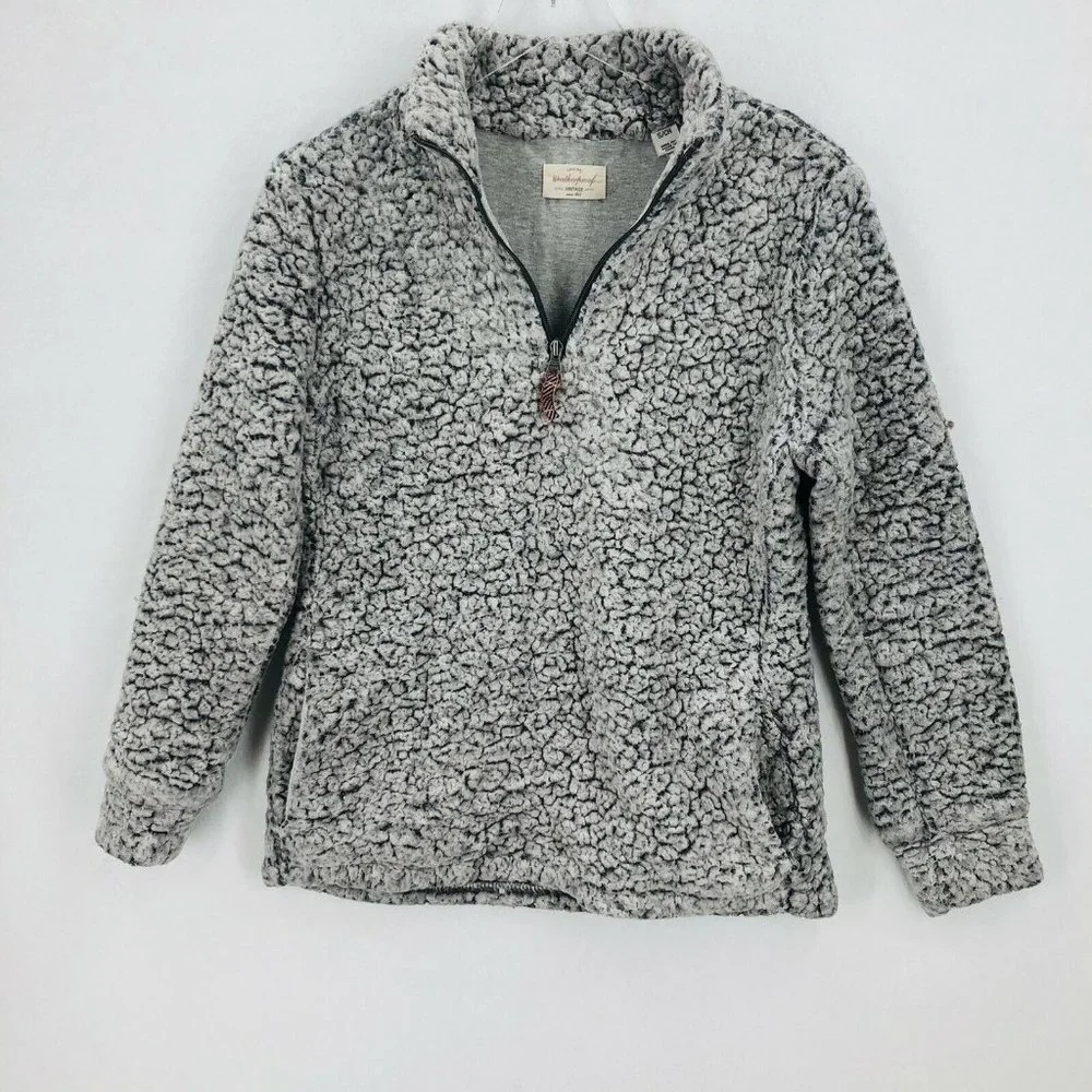 Weatherproof Vintage Womens Small Gray Faux Sherpa Fleece 1/4 Zip Pullover Lined - Picture 2 of 12